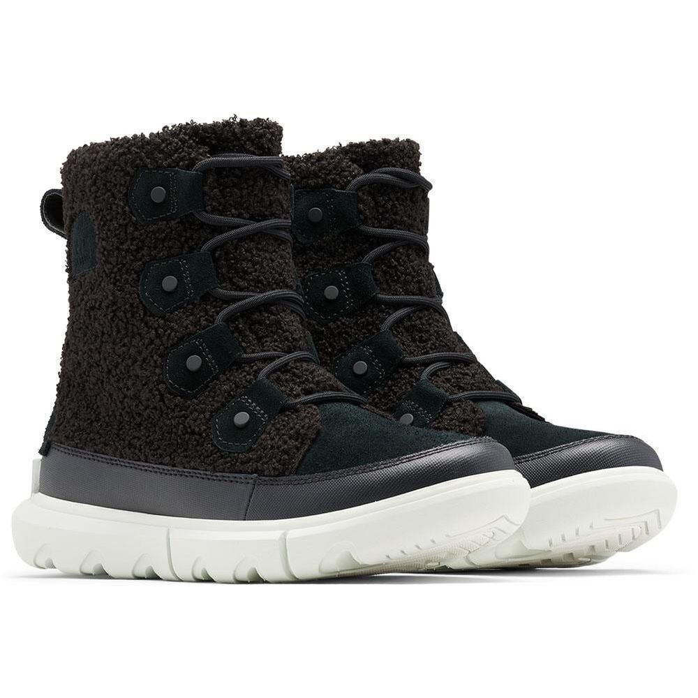 Sorel Explorer II Joan Black Sherpa Boots Kids Size 3 Waterproof Lace Up